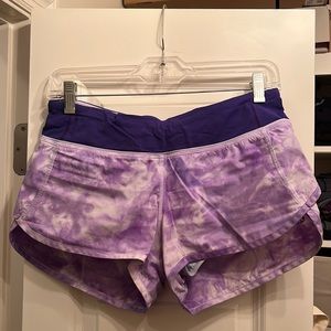 Purple and White Tie Dye Lululemon Speed Up Shorts